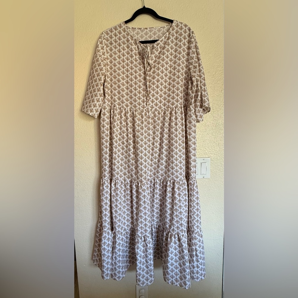 SHEIN Tiered Midi Dress with Brown Floral Motif